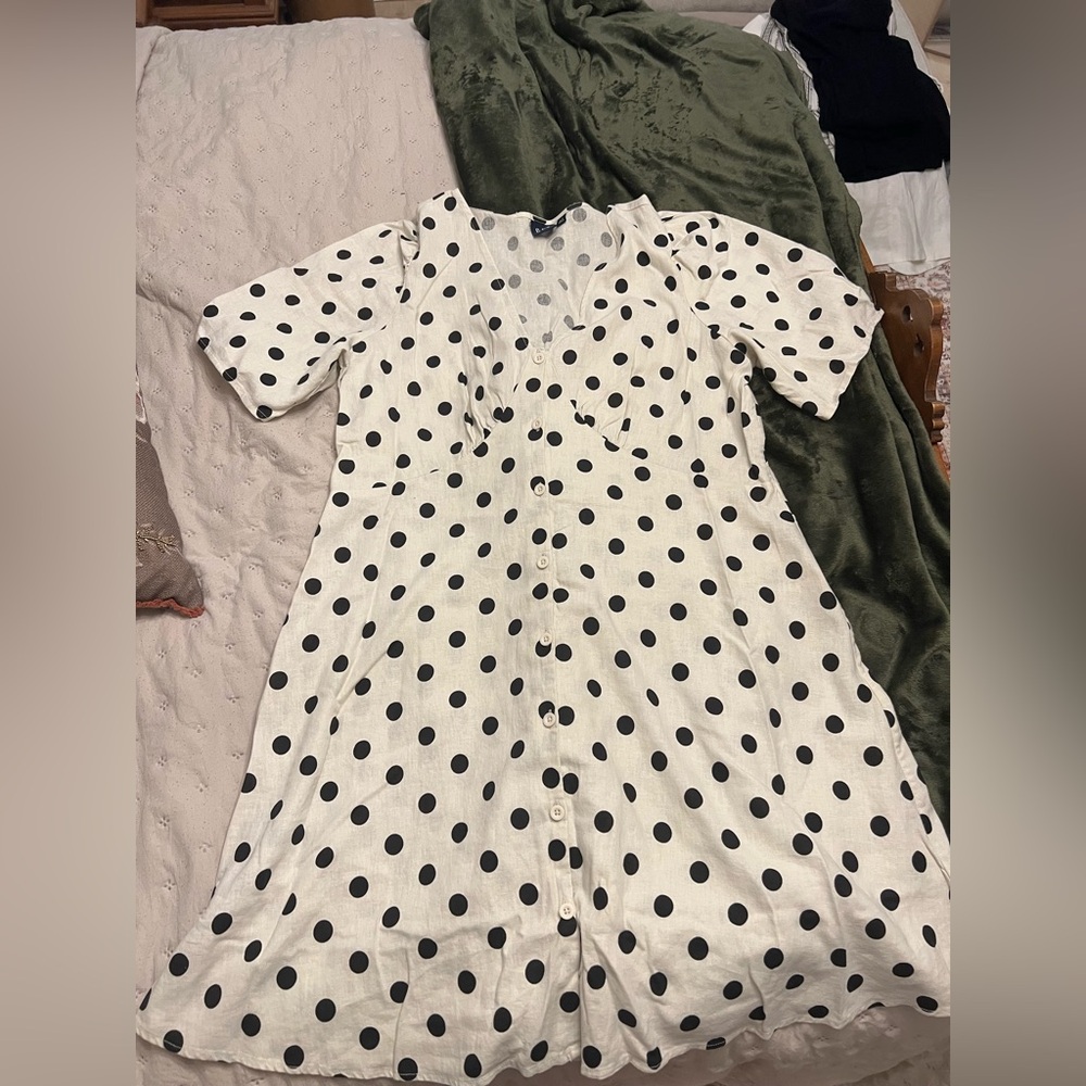 GAP White Dress with Black Polka Dots - Button Front